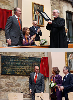 Dos momentos del acto presidido por sus  Majestades los Reyes de España